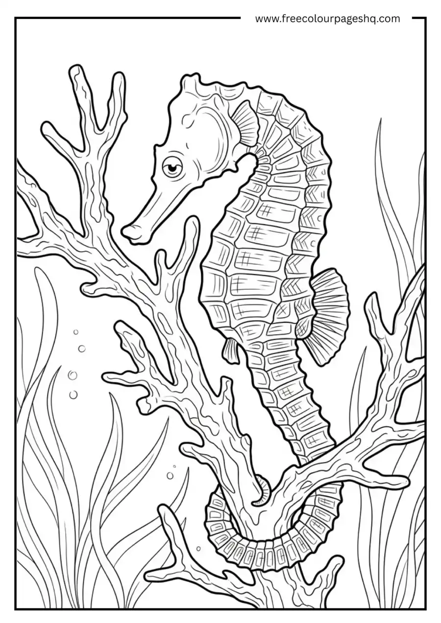 Seahorse Clinging to Coral