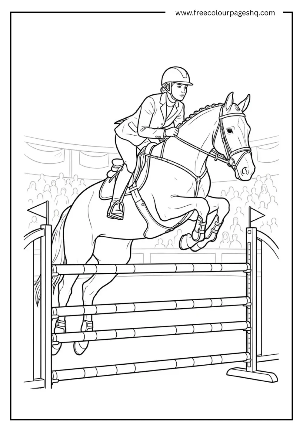 Show Jumping Horse and Rider Coloring Sheet