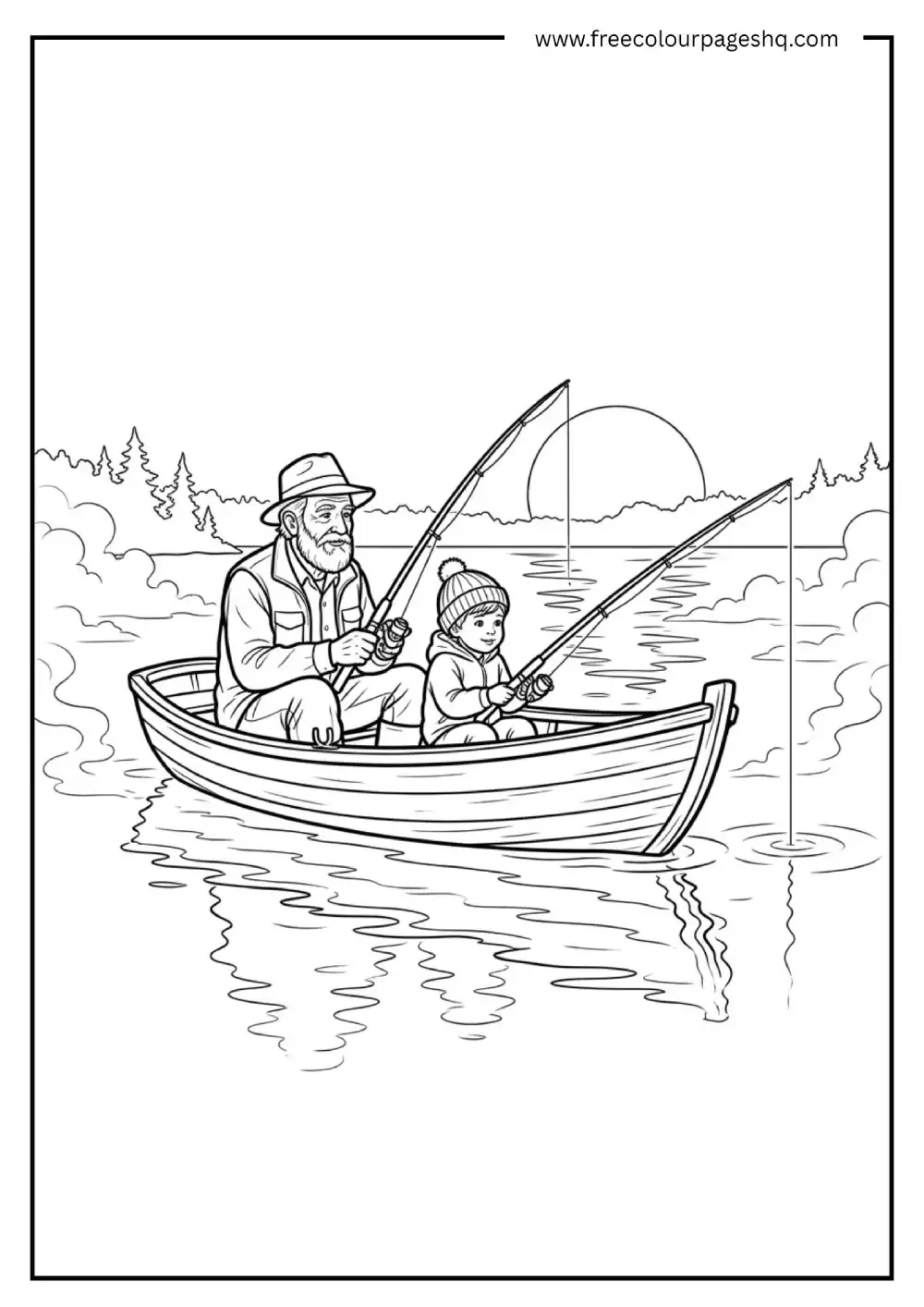 Sunrise Fishing From Rowboat Coloring Sheet Sunrise Fishing From Rowboat Coloring Sheet