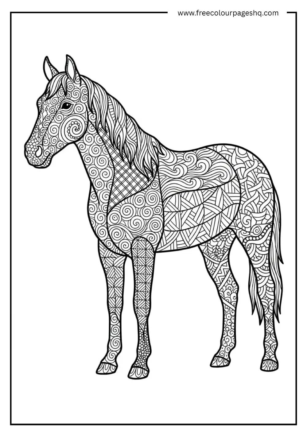 Zentangle Horse Full Body Coloring Printable