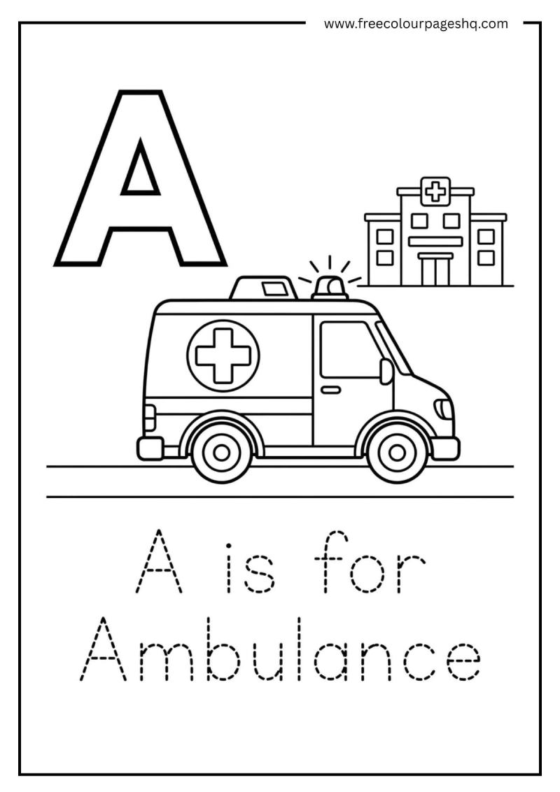 a is for ambulance coloring page
