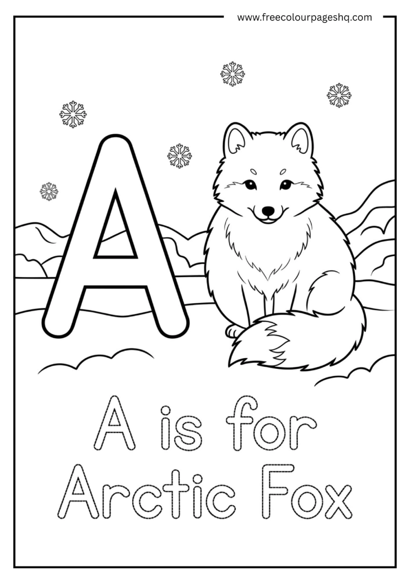 a is for arctic fox coloring page