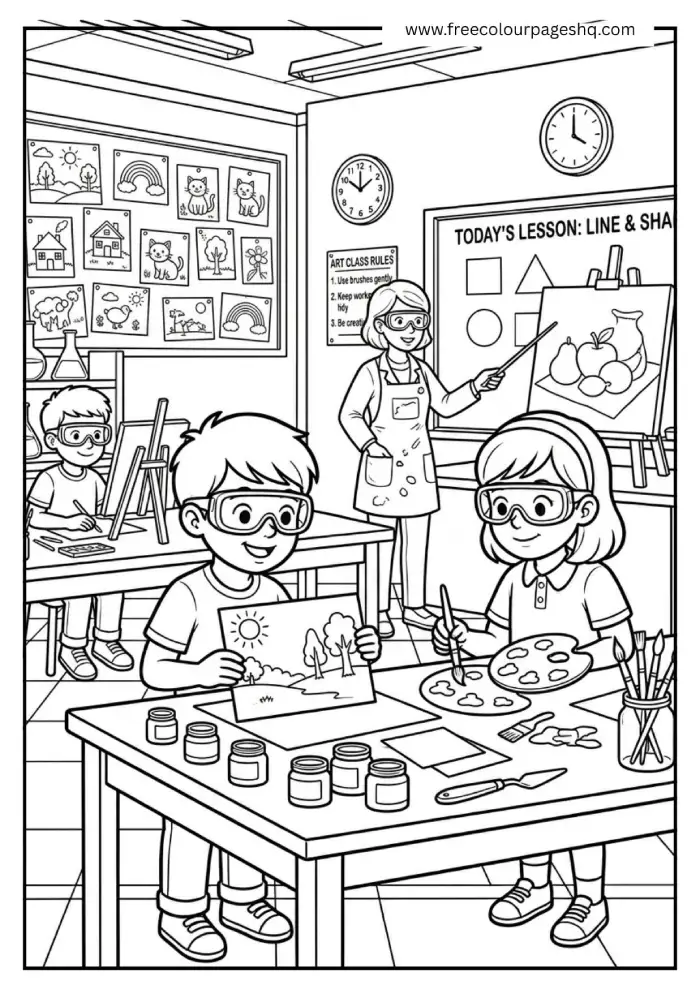 art class coloring page back to school art class coloring page back to school