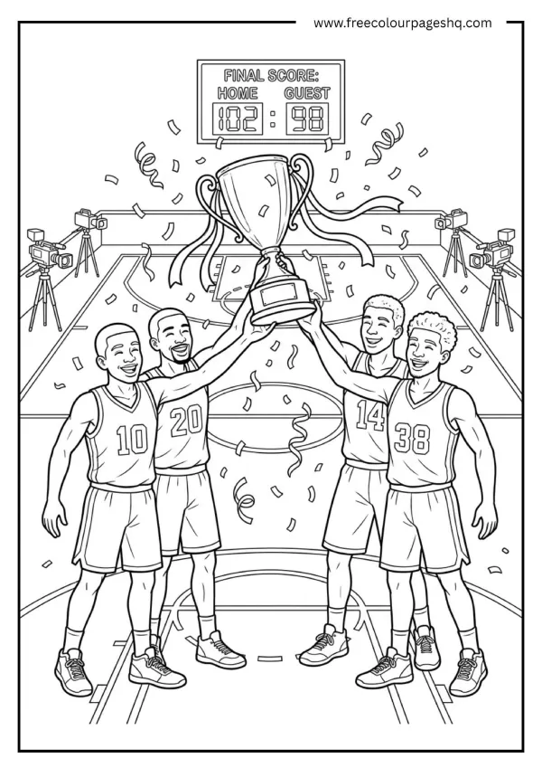 basketball championship trophy presentation coloring page