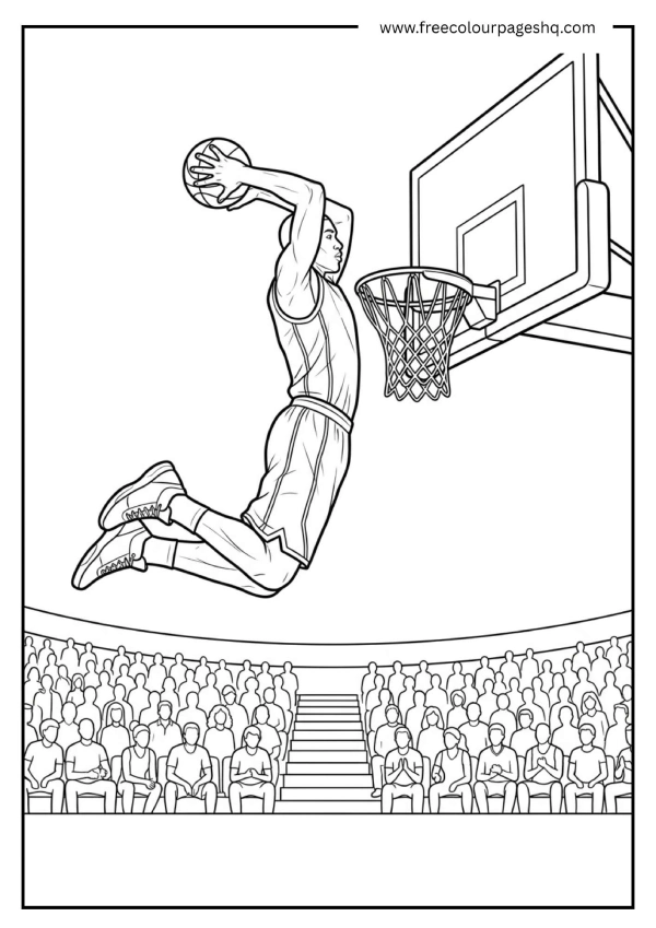 basketball player slam dunk coloring page