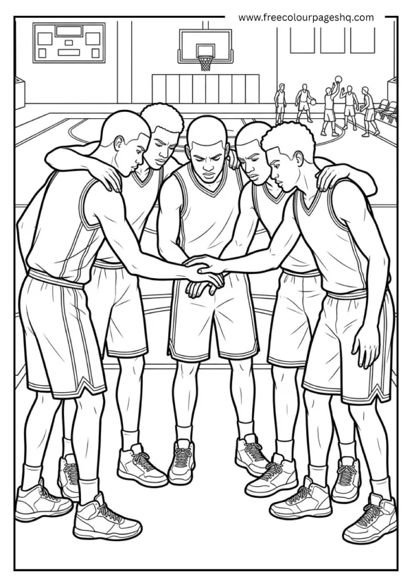 basketball team huddle coloring page