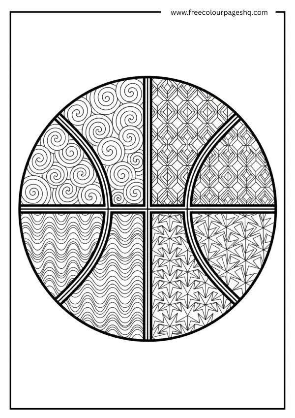 basketball zentangle coloring page for adults