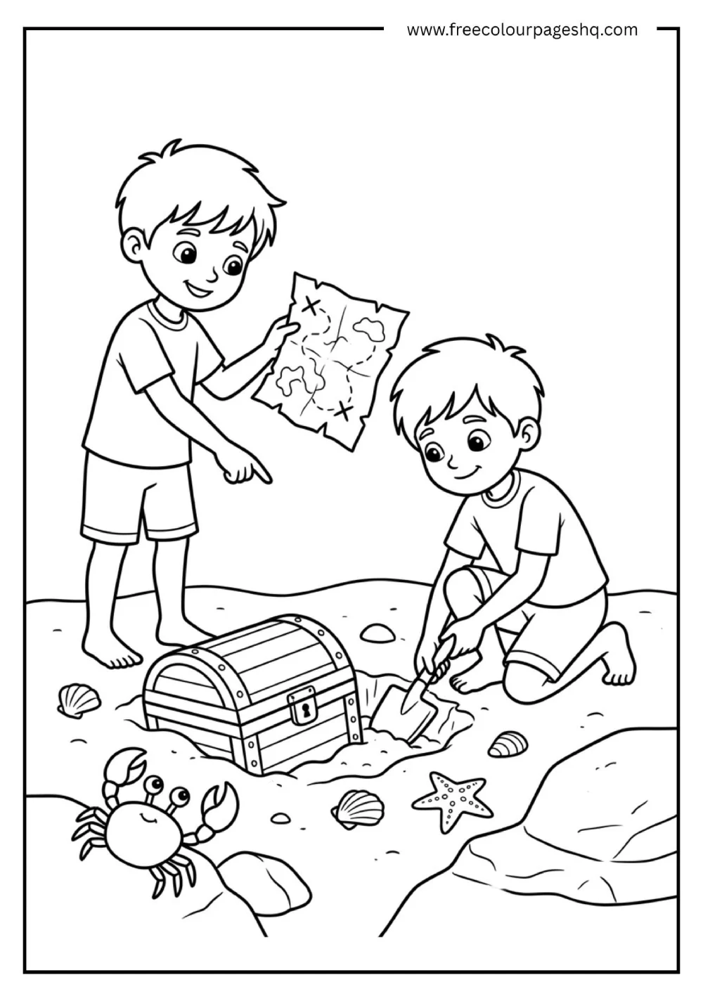 beach treasure hunt coloring page for kids