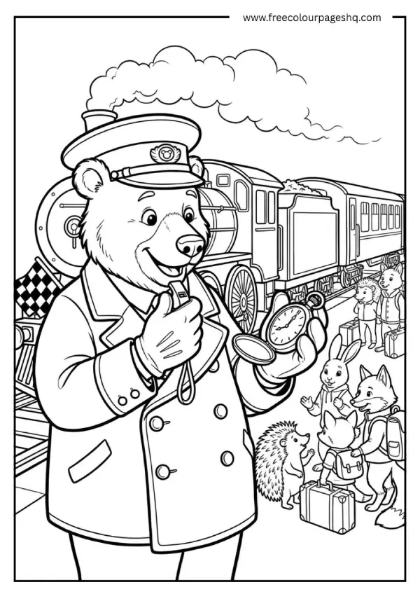 bear train conductor coloring page bear train conductor coloring page