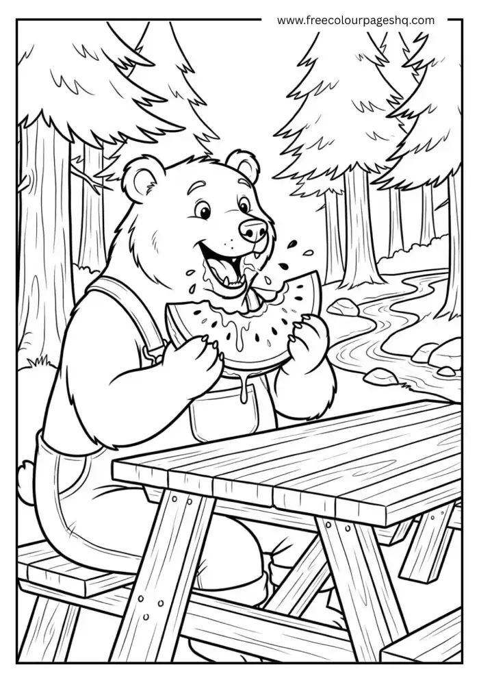 bear watermelon picnic coloring page bear watermelon picnic coloring page