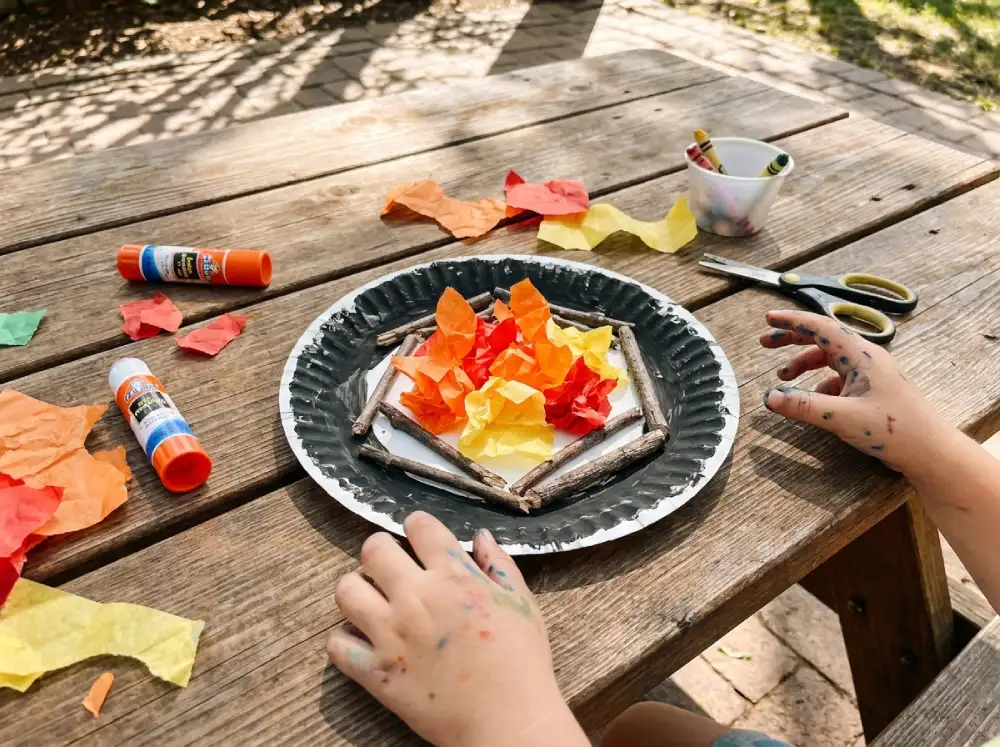 camping crafts for preschoolers paper plate campfire