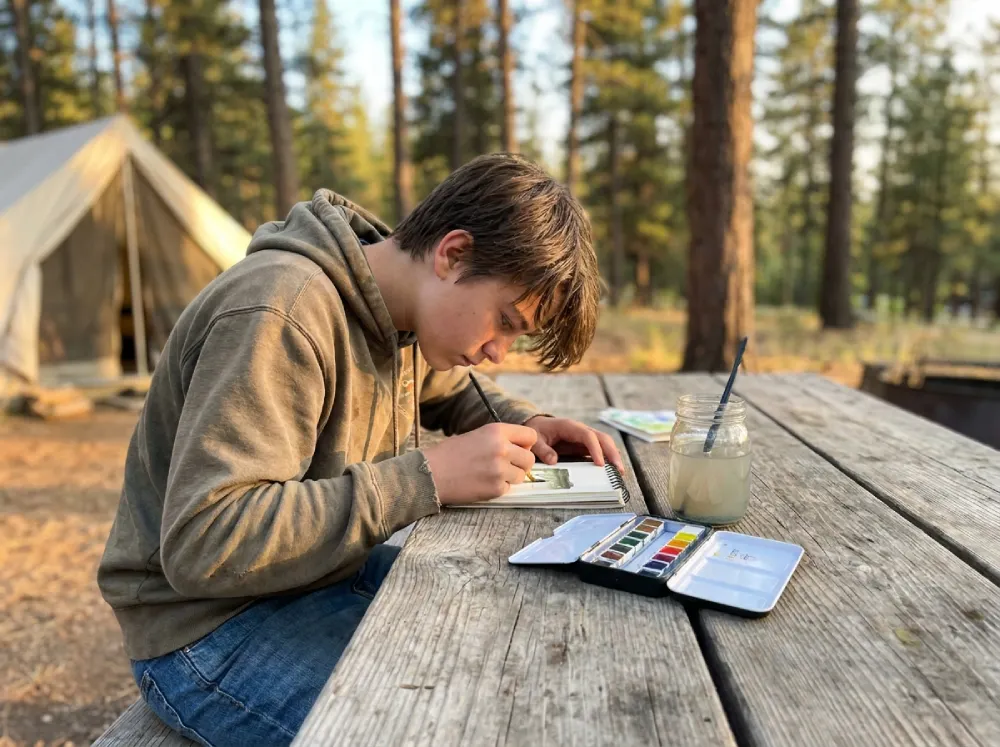 camping crafts teens watercolour landscape campsite