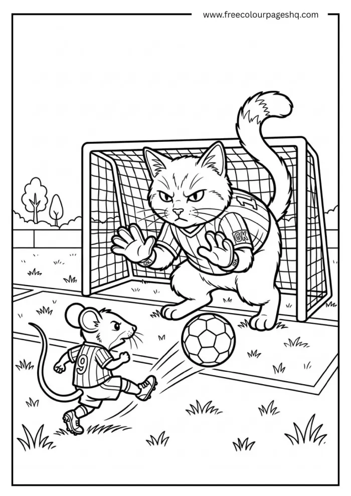 cat soccer goalkeeper coloring page