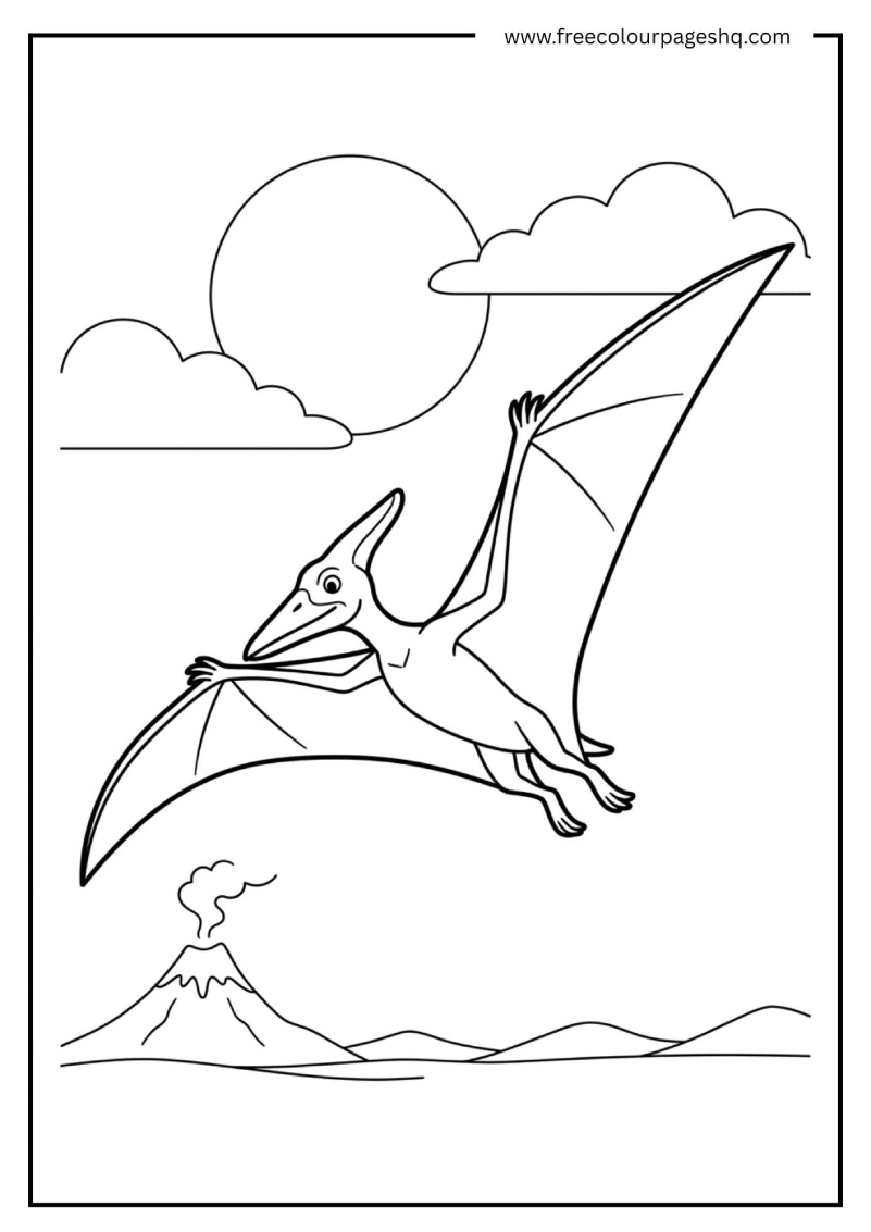 cute pterodactyl flying coloring page for kids