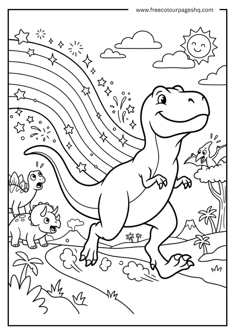 dinosaur coloring page rainbow trail