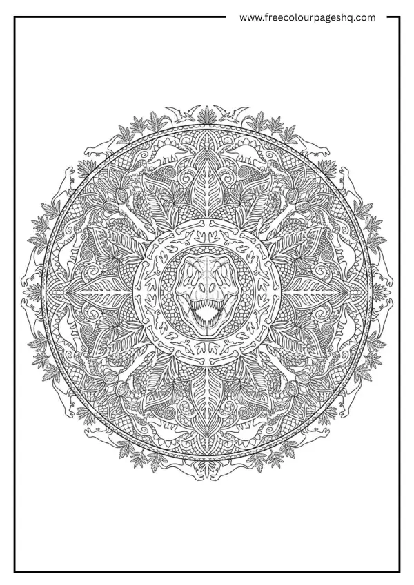 dinosaur mandala coloring page for adults