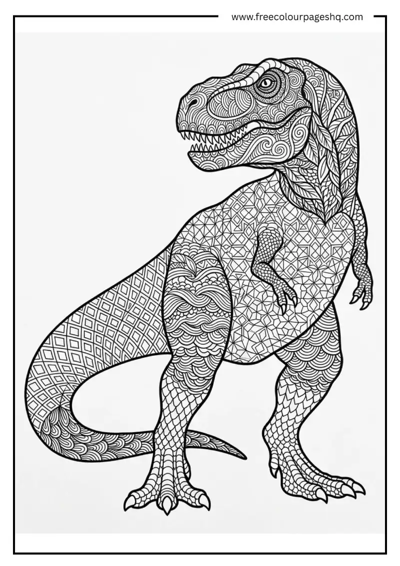 dinosaur zentangle coloring page for adults