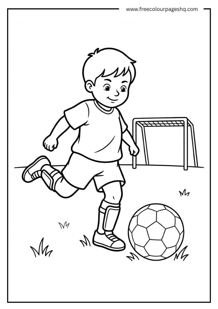 easy soccer player kicking coloring page for kids