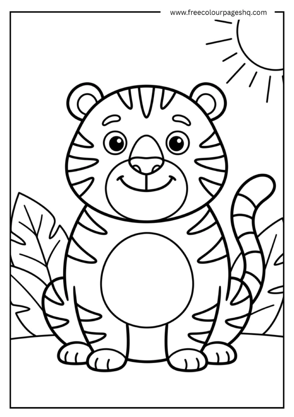 easy tiger sitting coloring page for kids