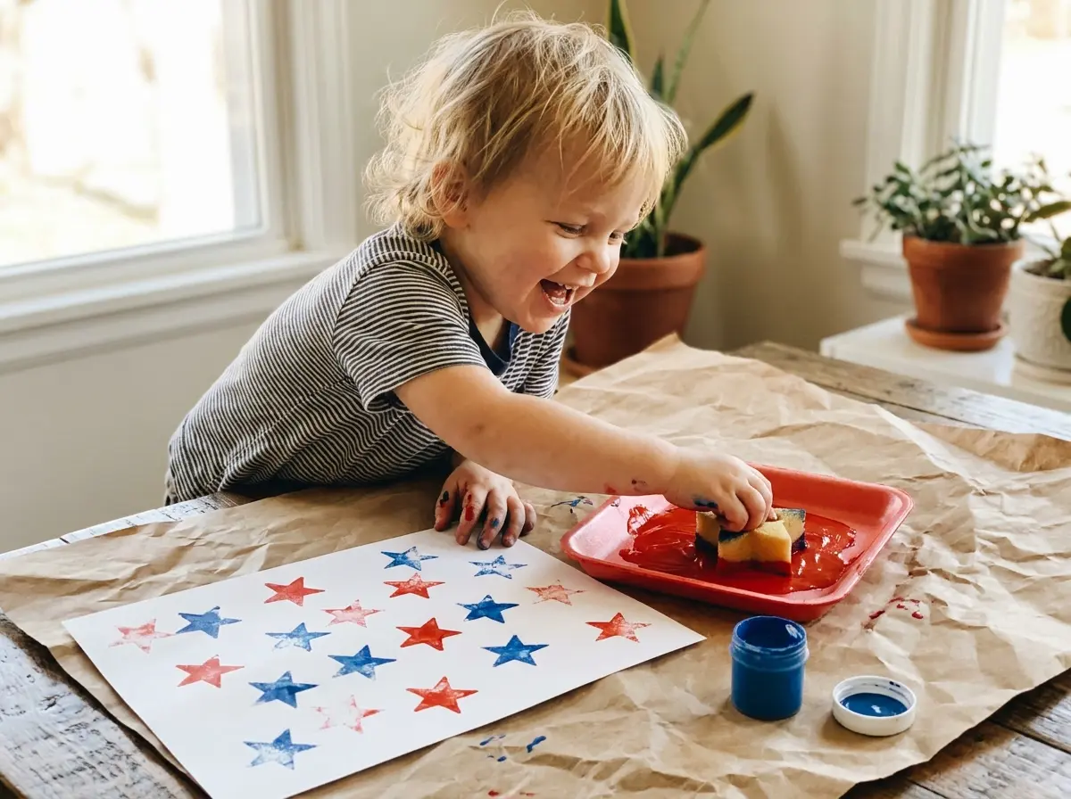 fourth of july toddler craft star sponge stamp