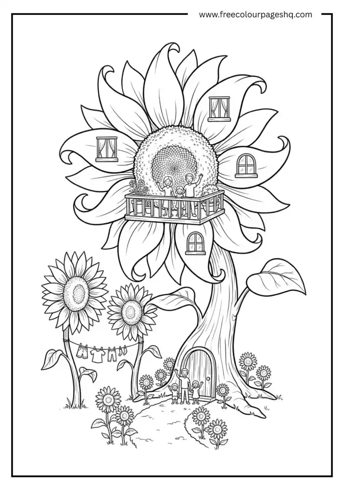 giant sunflower house coloring page