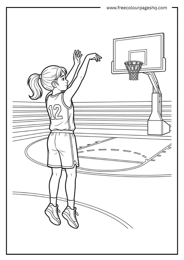 girl basketball player shooting coloring page