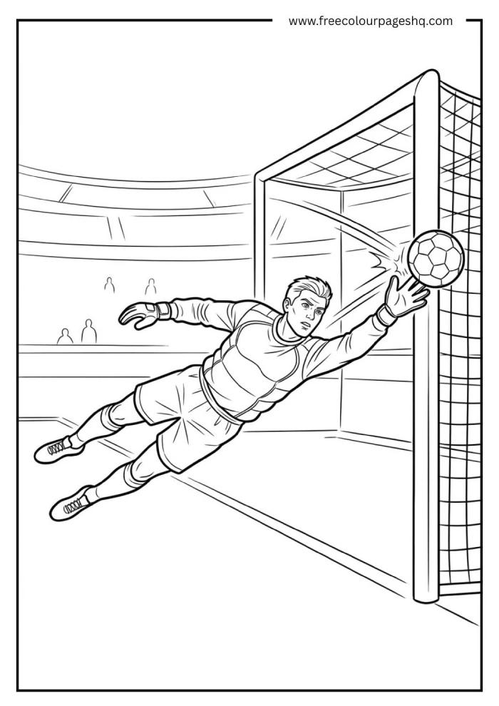 goalkeeper diving save soccer coloring page