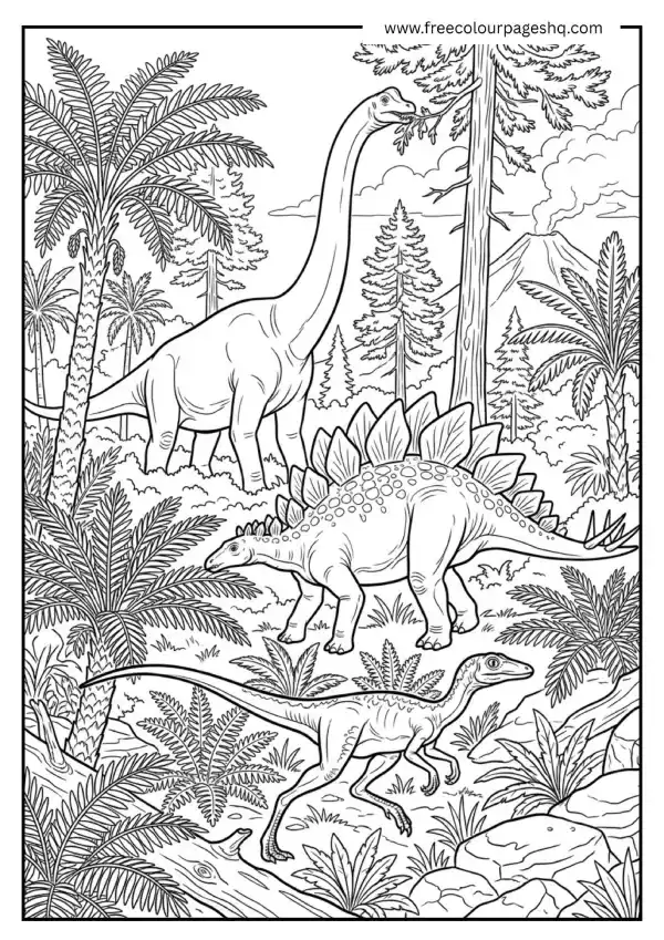 jurassic jungle scene coloring page