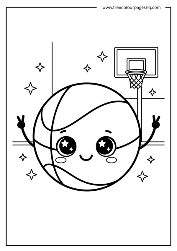 kawaii basketball coloring page