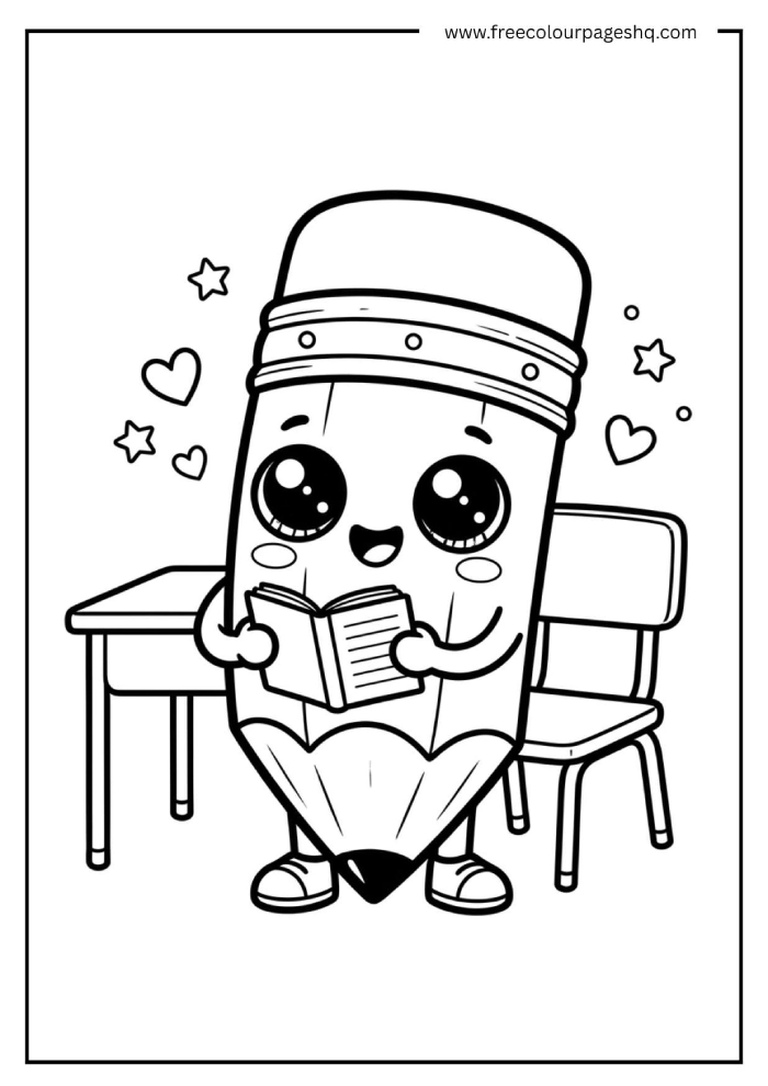 kawaii pencil coloring page back to school kawaii pencil coloring page back to school