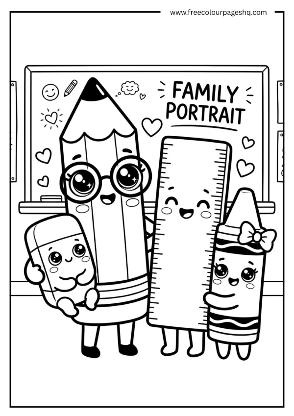 kawaii school supplies family coloring page kawaii school supplies family coloring page