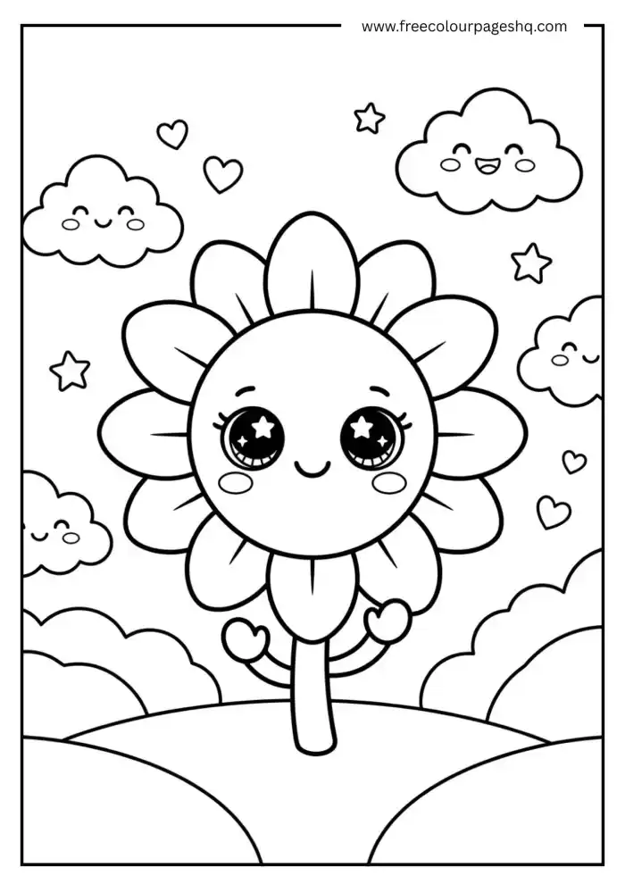 kawaii sunflower coloring page big eyes