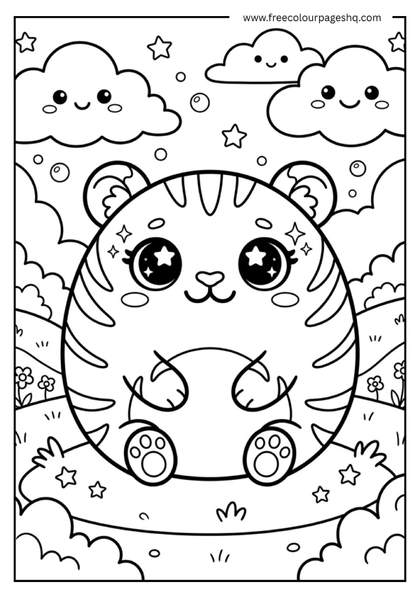kawaii tiger coloring page big eyes