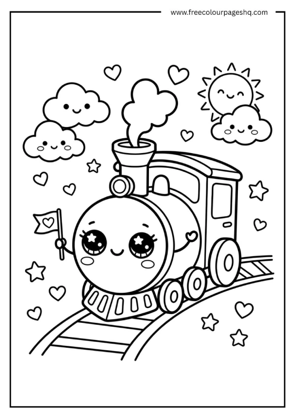 kawaii train engine coloring page kawaii train engine coloring page