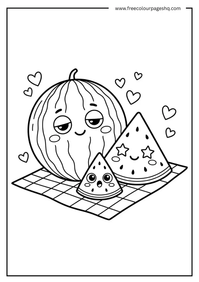 kawaii watermelon character friends coloring page kawaii watermelon character friends coloring page