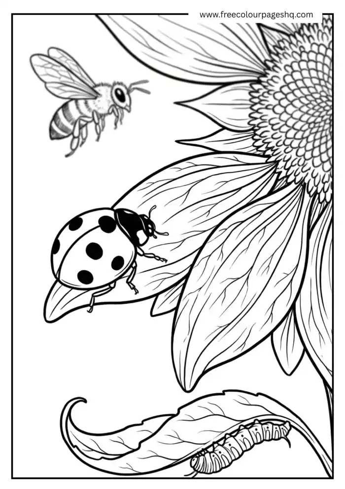 ladybug on sunflower petal coloring page