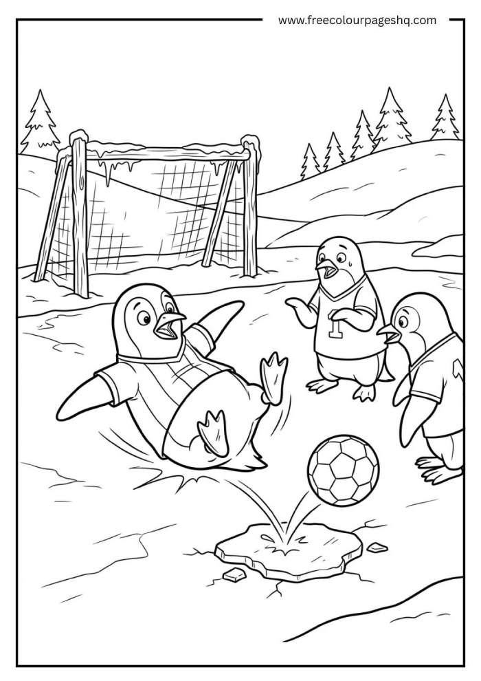 penguin playing soccer coloring page