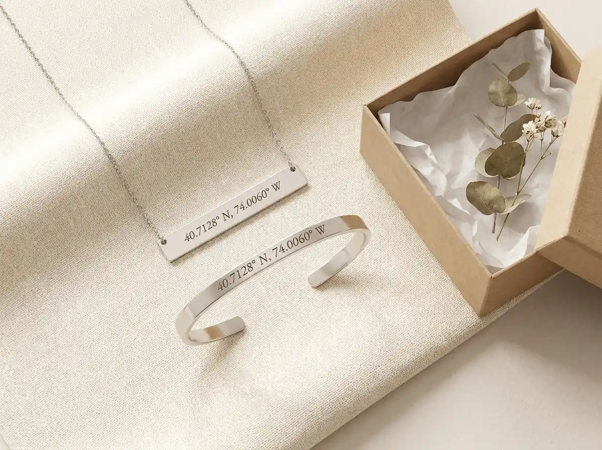 personalised fathers day jewellery coordinates bracelet necklace