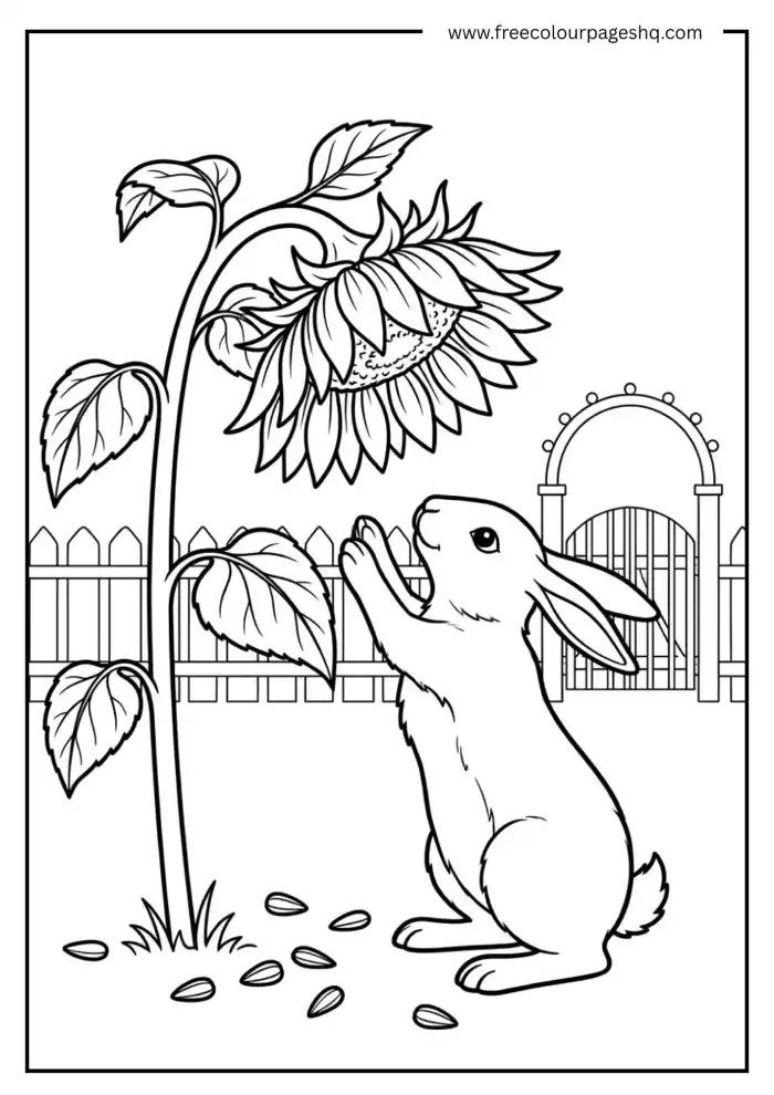 rabbit eating sunflower seeds coloring page