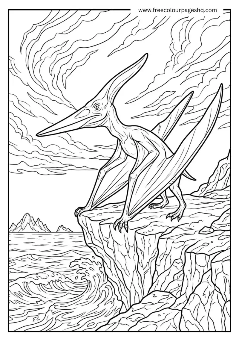 realistic pteranodon cliff coloring page