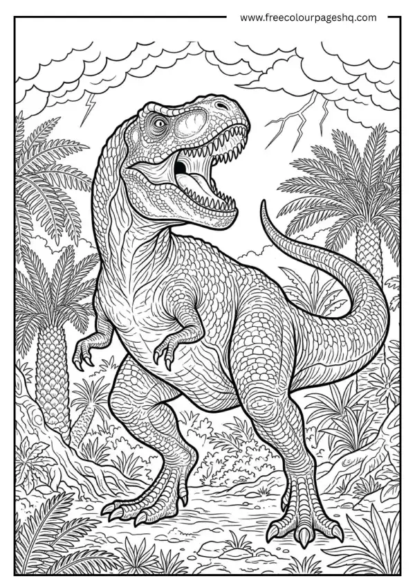 realistic t rex roaring coloring page