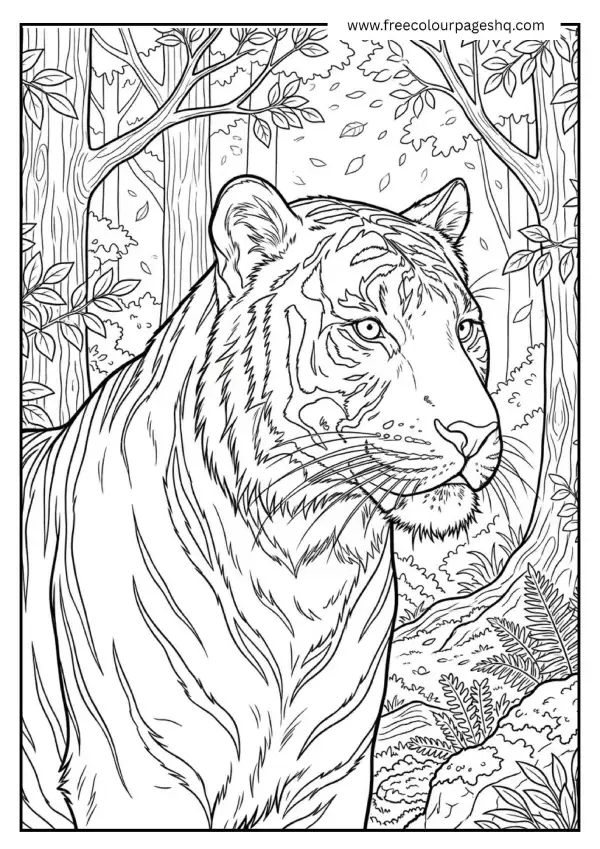 realistic white tiger coloring page