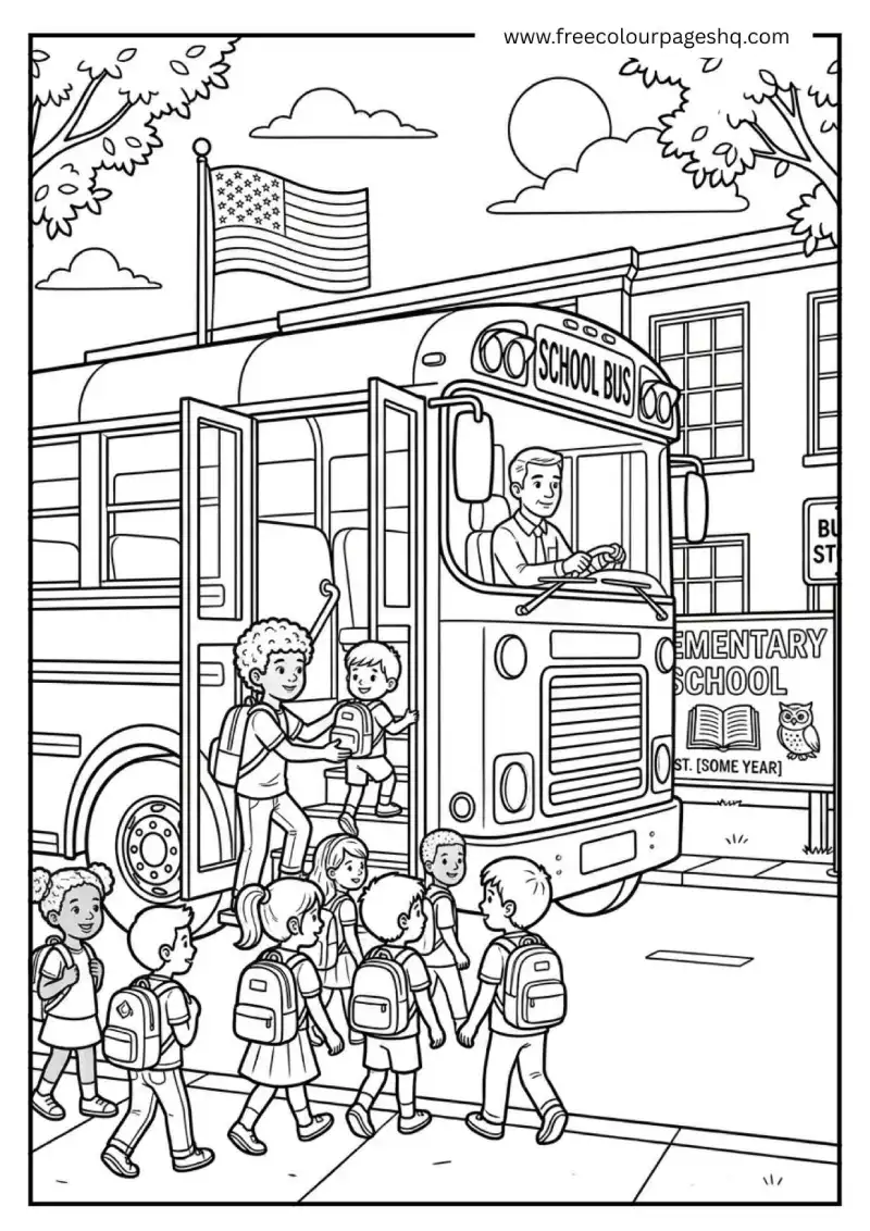 school bus picking up children coloring page school bus picking up children coloring page