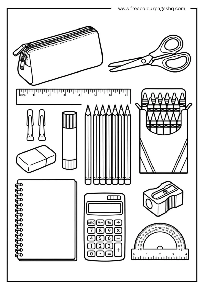 school supplies flat lay coloring page school supplies flat lay coloring page