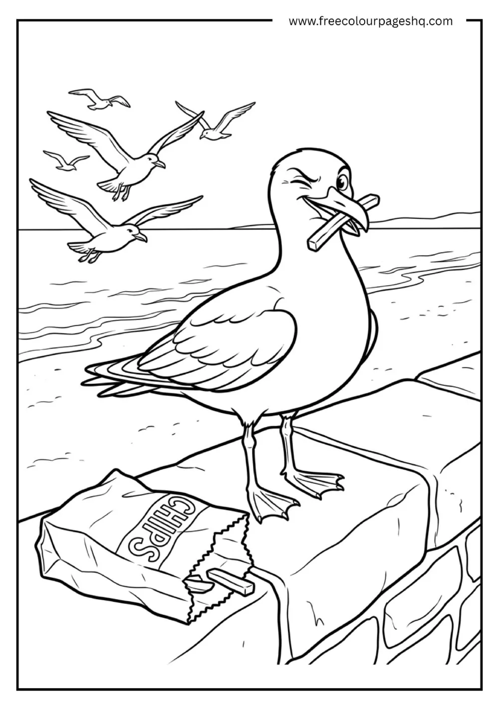 seagull with chip coloring page for kids