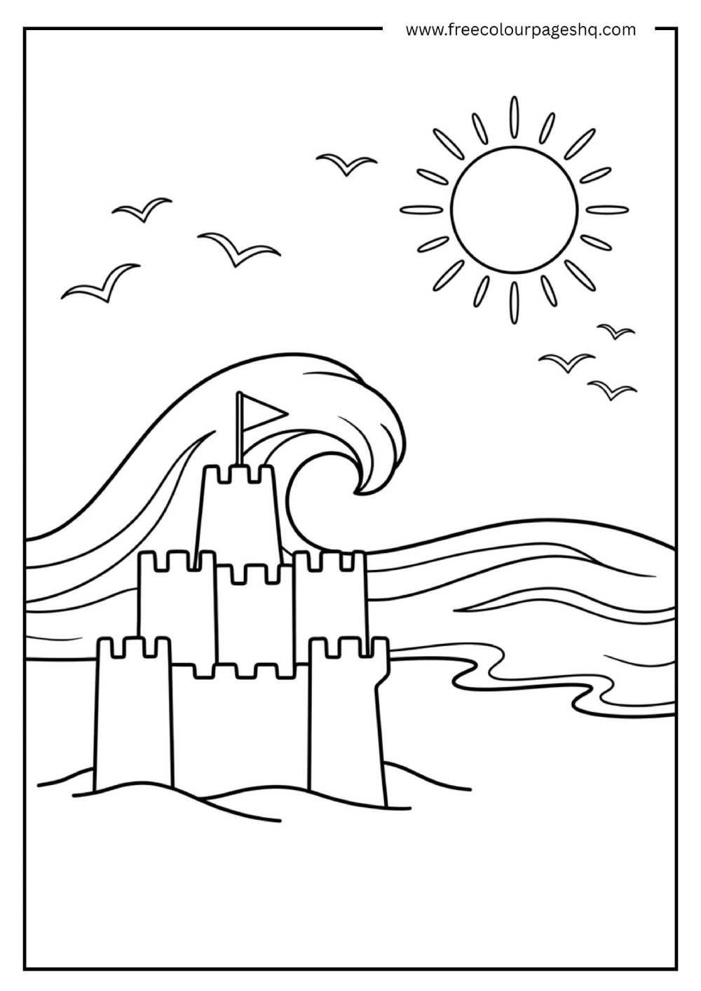 simple beach scene coloring page for toddlers