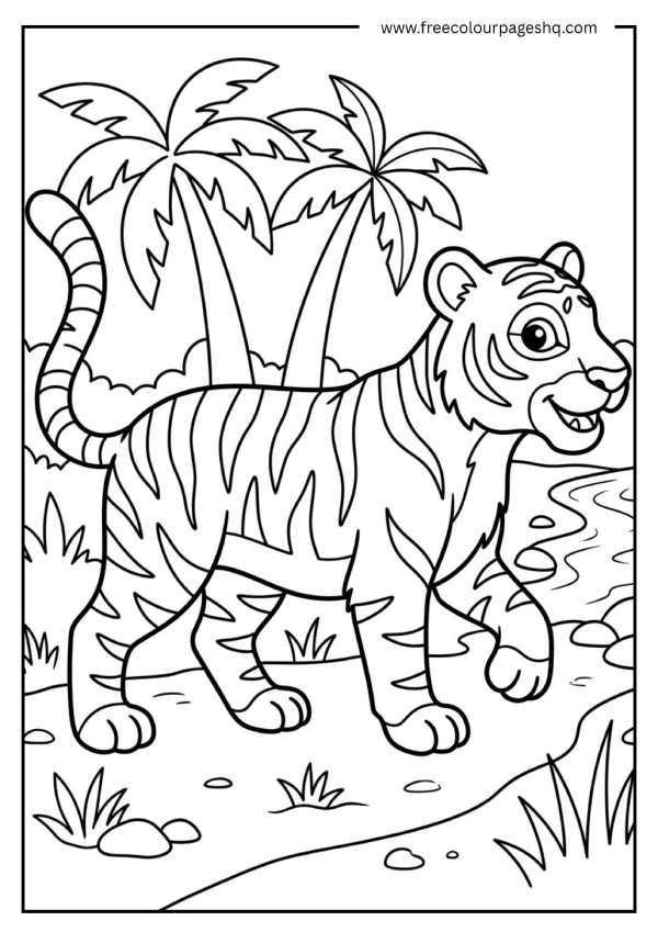 simple tiger walking coloring page preschool