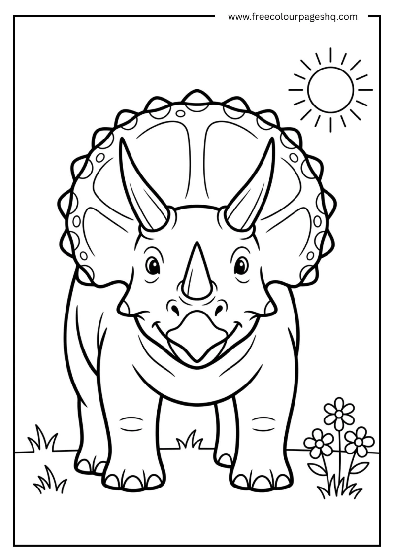 simple triceratops coloring page for toddlers