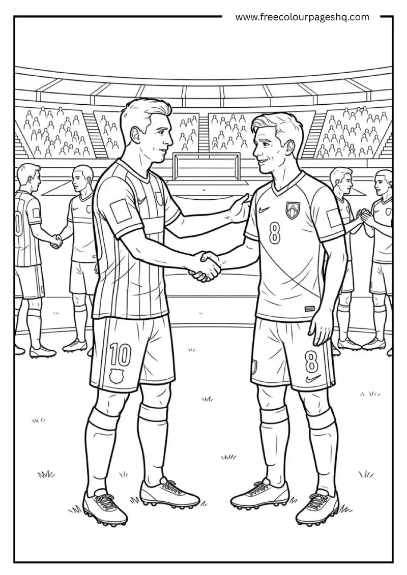 soccer player handshake after match coloring page