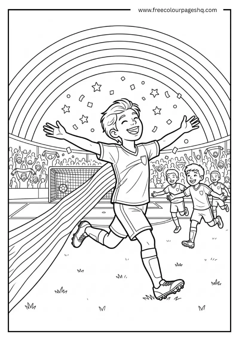 soccer rainbow celebration coloring page